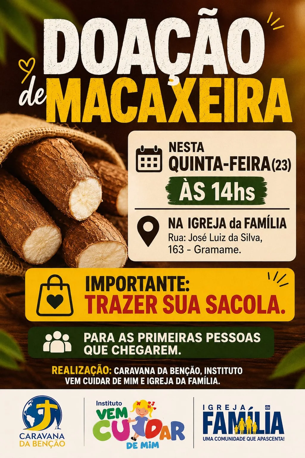 Ação social com doação de macaxeira